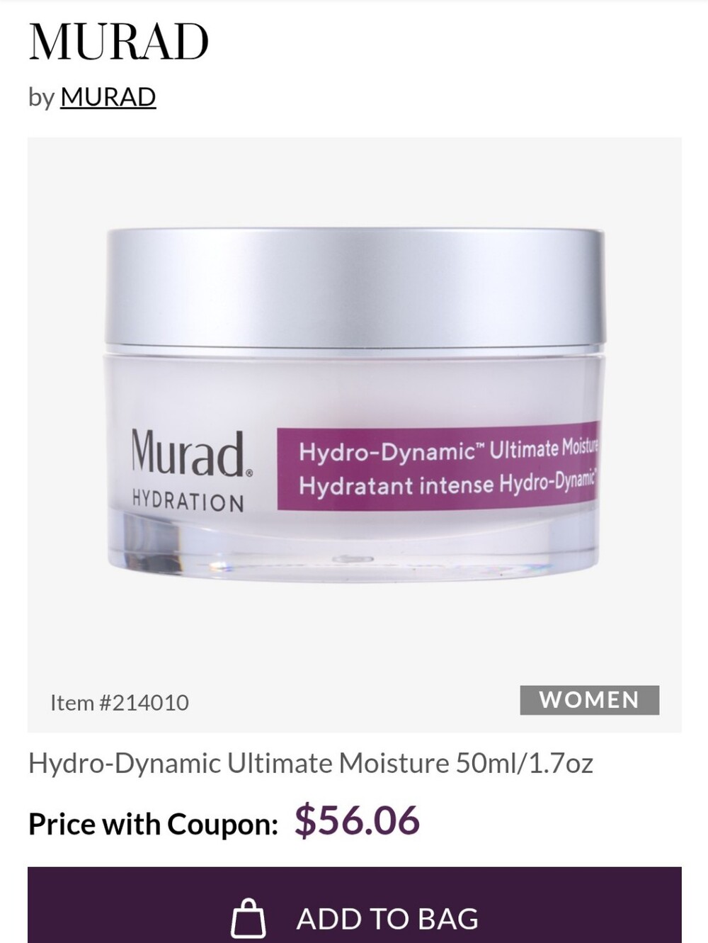 Murad Moisture Cream White Jar with Purple Label
